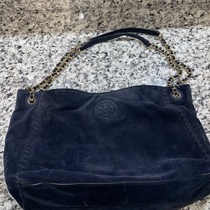 Tory Burch Navy Blue Suede Hobo Bag